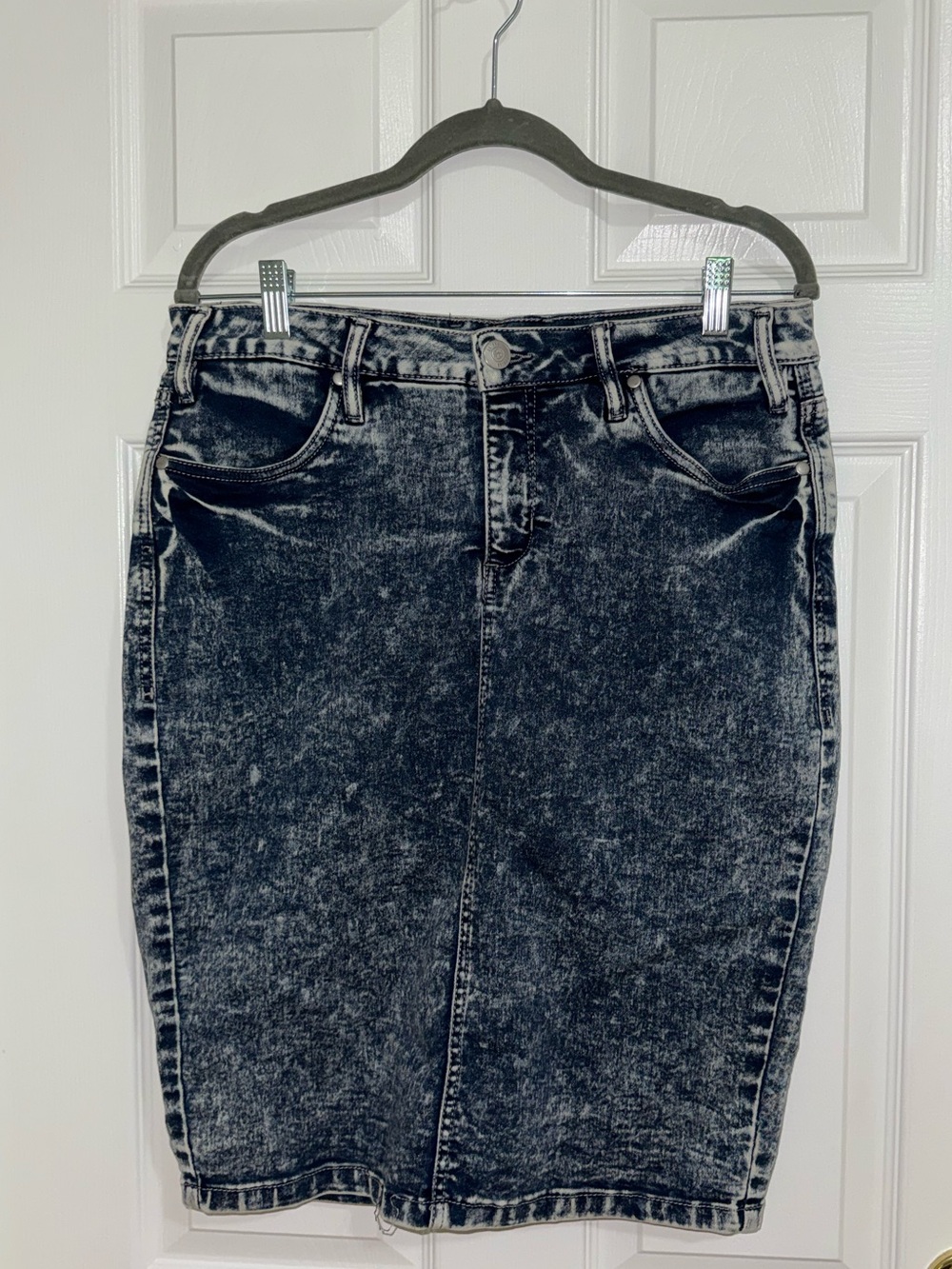 Esteez Acid Wash Black Denim Pencil Skirt